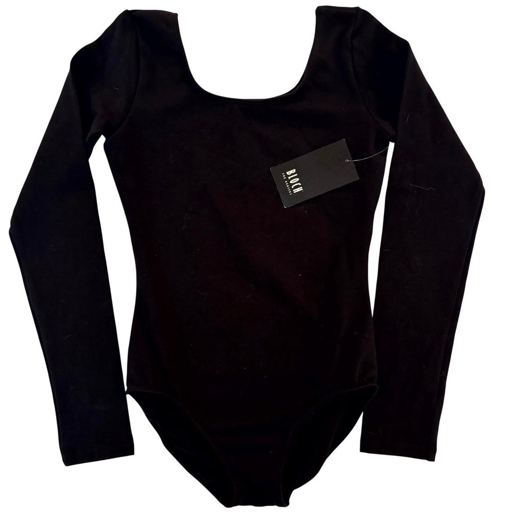 Bloch Youth Size 12 Black Long Sleeve Scoop Neck Dance Leotard NWT